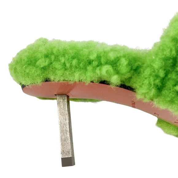 Amina Muaddi Millie Vibrant Green Shearling Heels